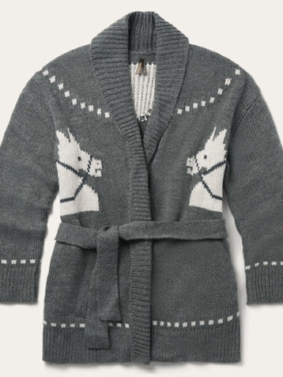 Stetson Sweaters - Stetson Shawl Collar Gray Sweater Cardigan with Horse Motif ptp 24”